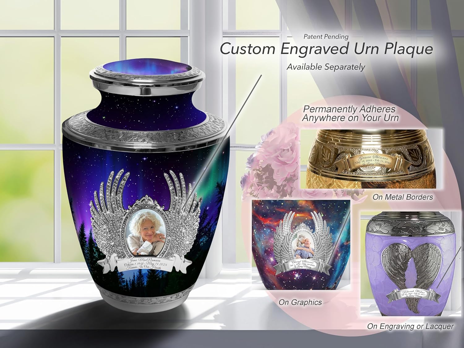 Commemorative Cremation Urns for Human Ashes Adult Male - Beautifully Handcrafted Decorative Personalized Cremation Urns for Women (Large Northern Lights)