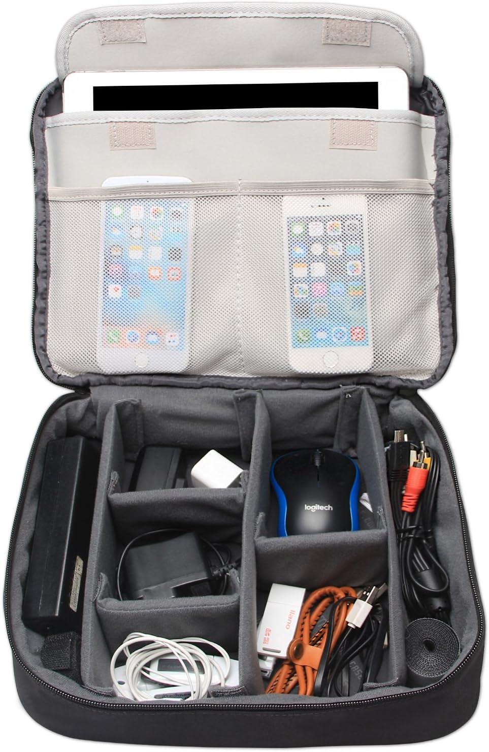 Top Rated BUBM Electronic Organizer, Double Layer Travel Cable Organizer Bag for Cord, Memory Card, Power Bank and More, A Pouch fits for Up to 10.5'' iPad Pro (Extra Large, Denim Gray)