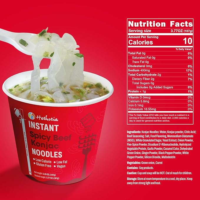 Sopa y Fideos Konjac Hethstia, Bajo en Calorías, Sin Gluten, 16 Unidades miniatura 2