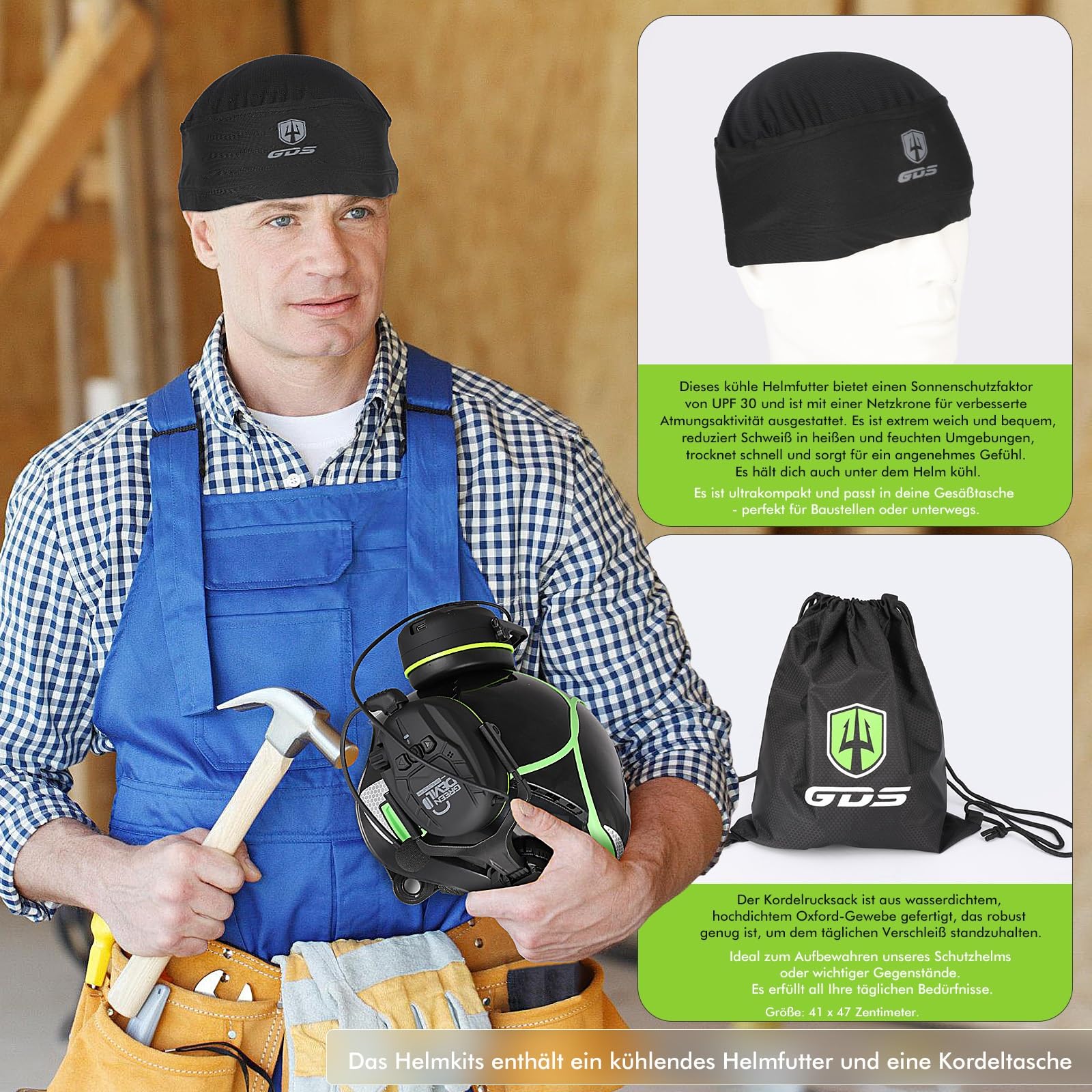 GREEN DEVIL X-Armor Schutzhelm mit Aktivem Gehörschutz und Klarem Visier Arbeitshelm ABS Sicherheitshelm EN 397 Industriehelm EN352-konforme SNR 32dB mit Bluetooth