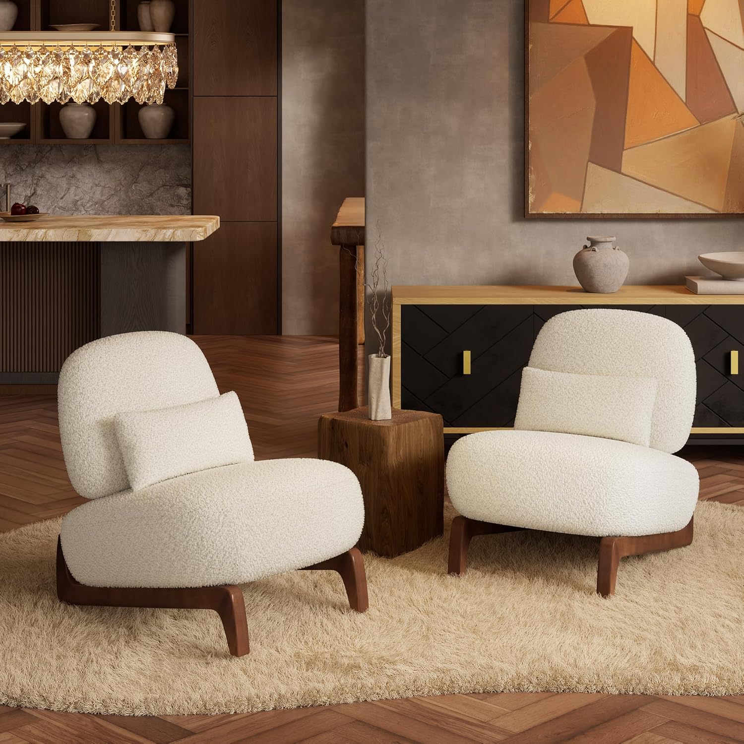 Morden Fort 3 Piece Boucle Sofa Set, Modern Upholstered Couches Sofas Set Durable Comfy Boucle Pet-Friendly, 2 Armless Chairs & 3-Seater Sofa Sets for Living Room Bedroom Apartment, Beige