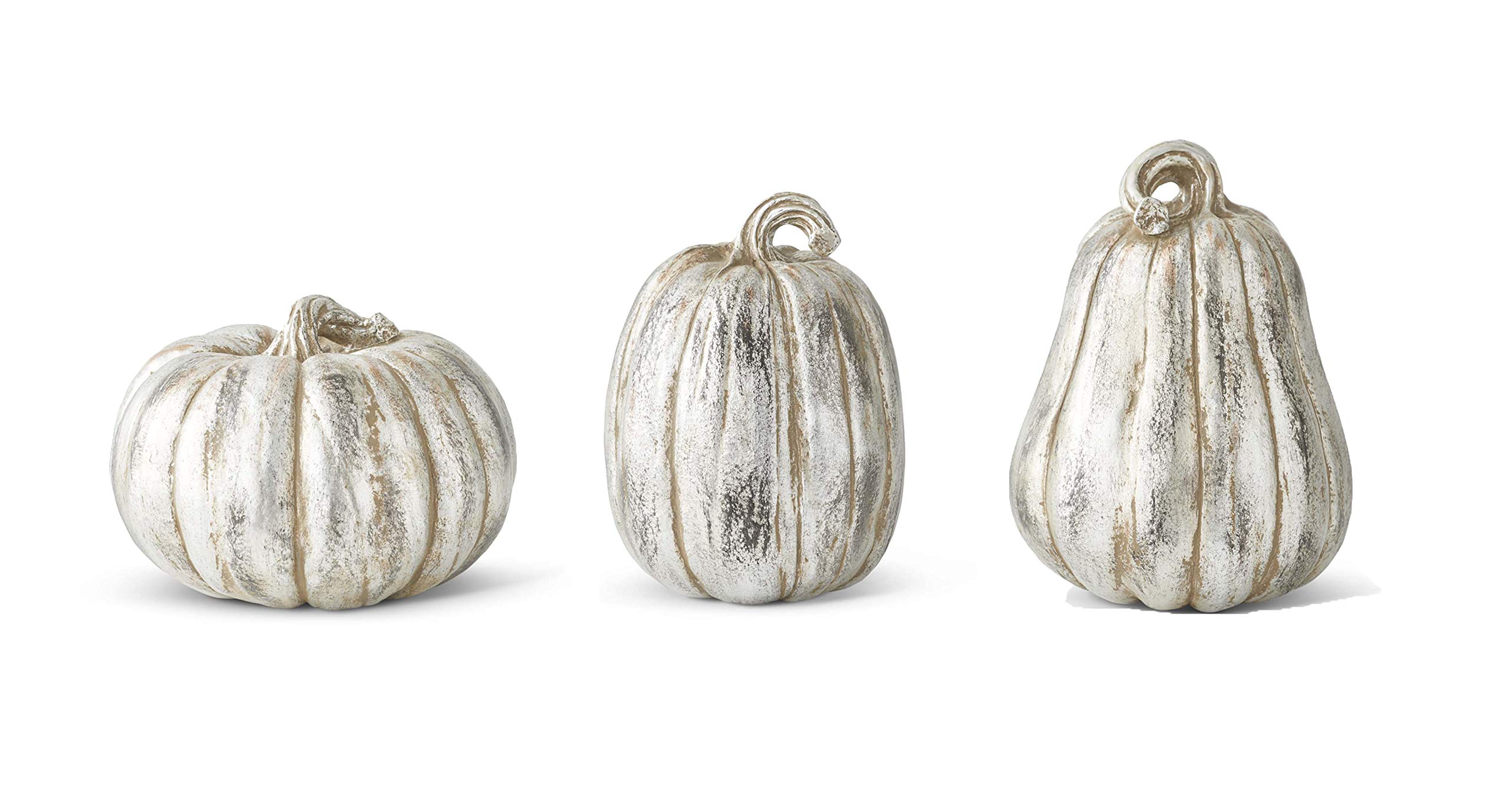 Calabazas de resina K&K Interiors juego de tres figuras decorativas de plata envejecida