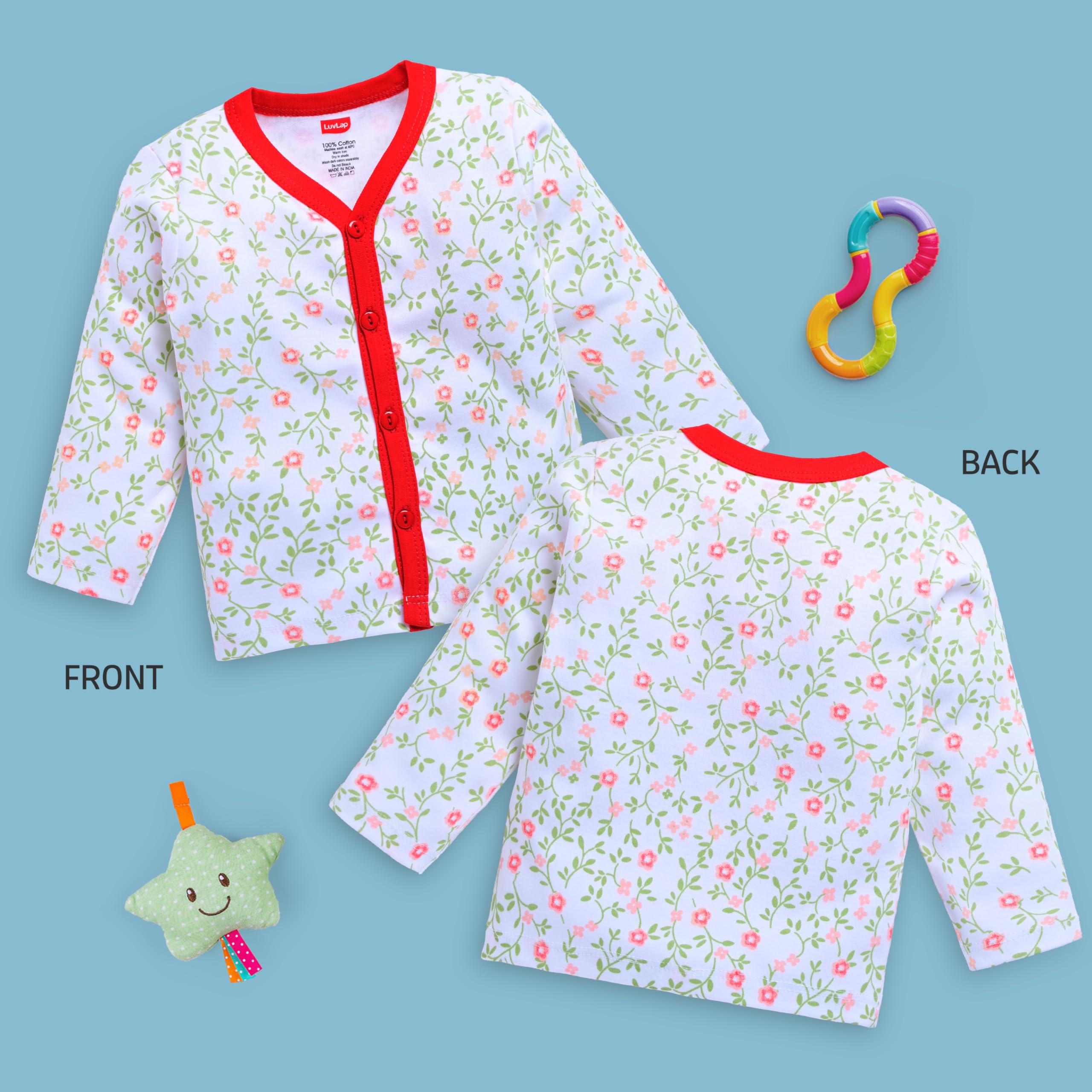 LuvLap Baby Boys & Girls Regular Fit 100% Cotton Full Sleeves Jhabla Pack of 3, White, White & Red, S (1 to 3 Months) 1