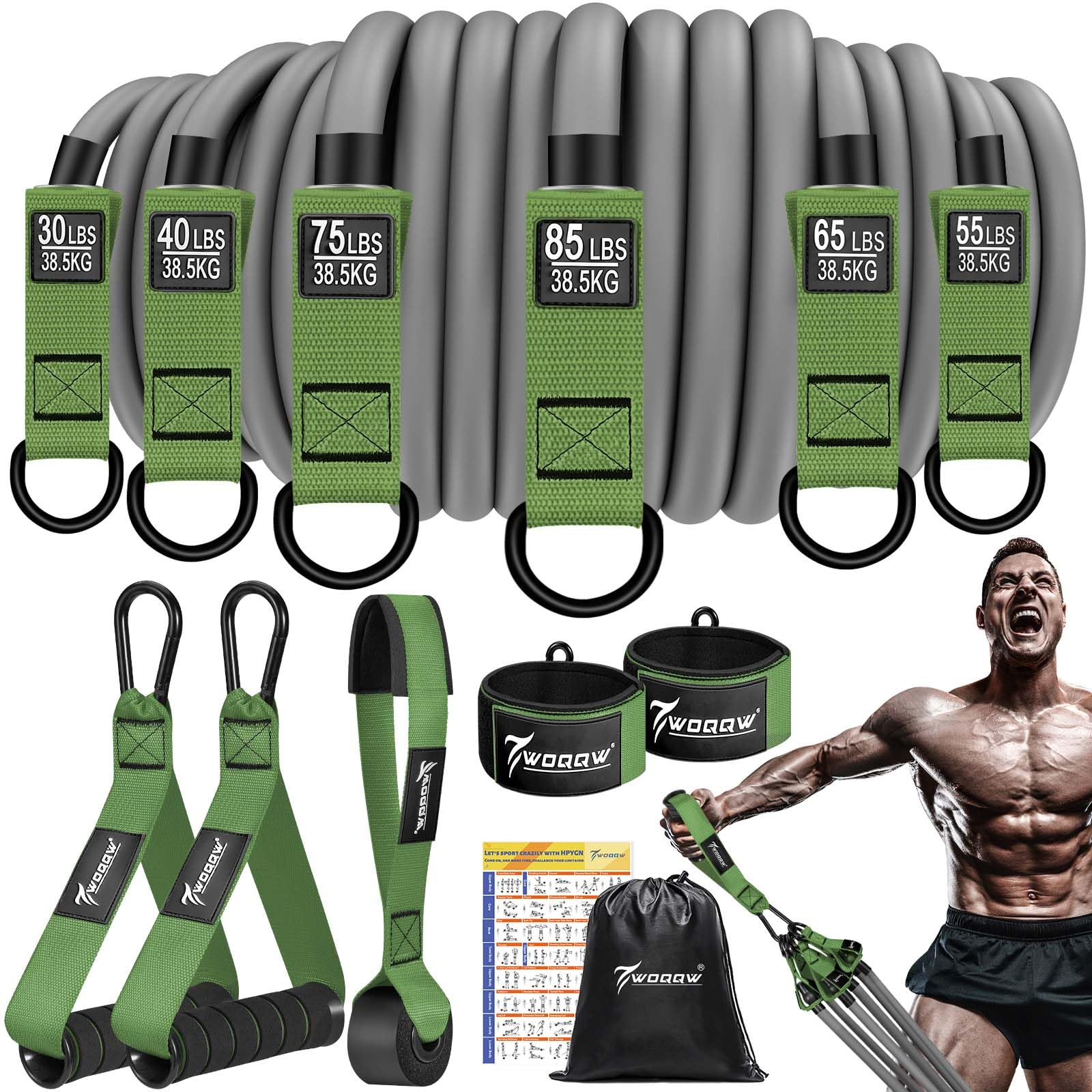 WOQQW Heavy Resistance Bands for Working Out 350lbs 450lbs Exercise Bands with Handles Workout Bands Set for Men