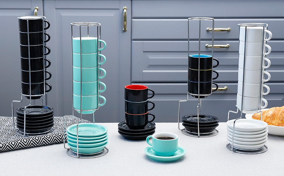 Amazon.com | Teocera Porcelain Espresso Cups with Saucers and