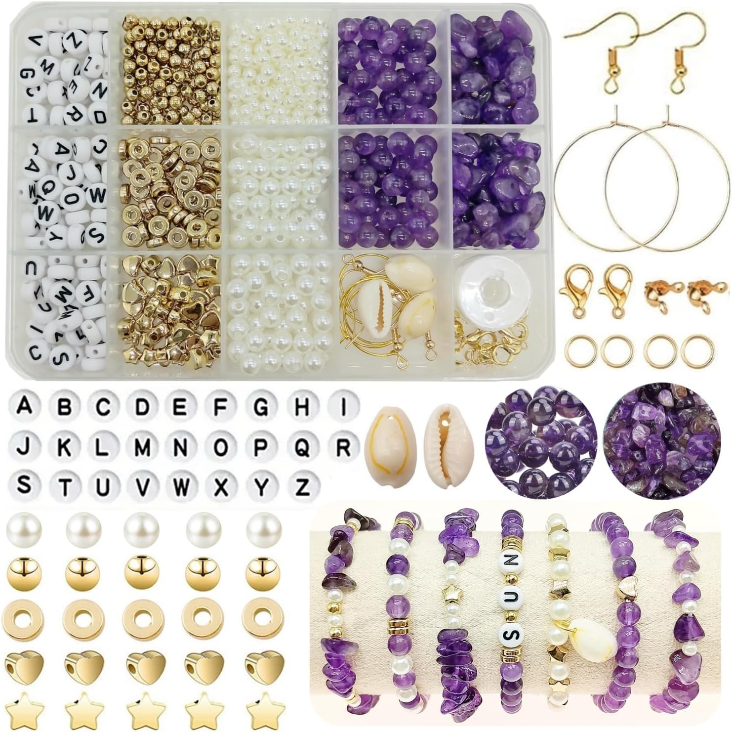 Basigeese Jewelry Making Supplies Kit Natural Stone Beads for Irregular Gemstone Beading with for DIY Craft Bracelet Necklace Earrings for Adults (Amethyst)