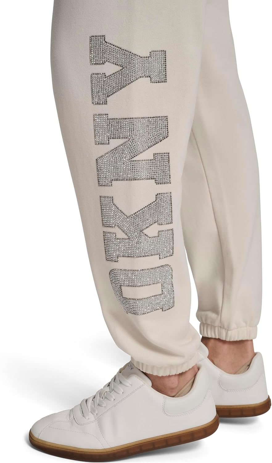 DKNY Women's Exploded Rhinestone Varsity Logo High Rise Relaxed Jogger