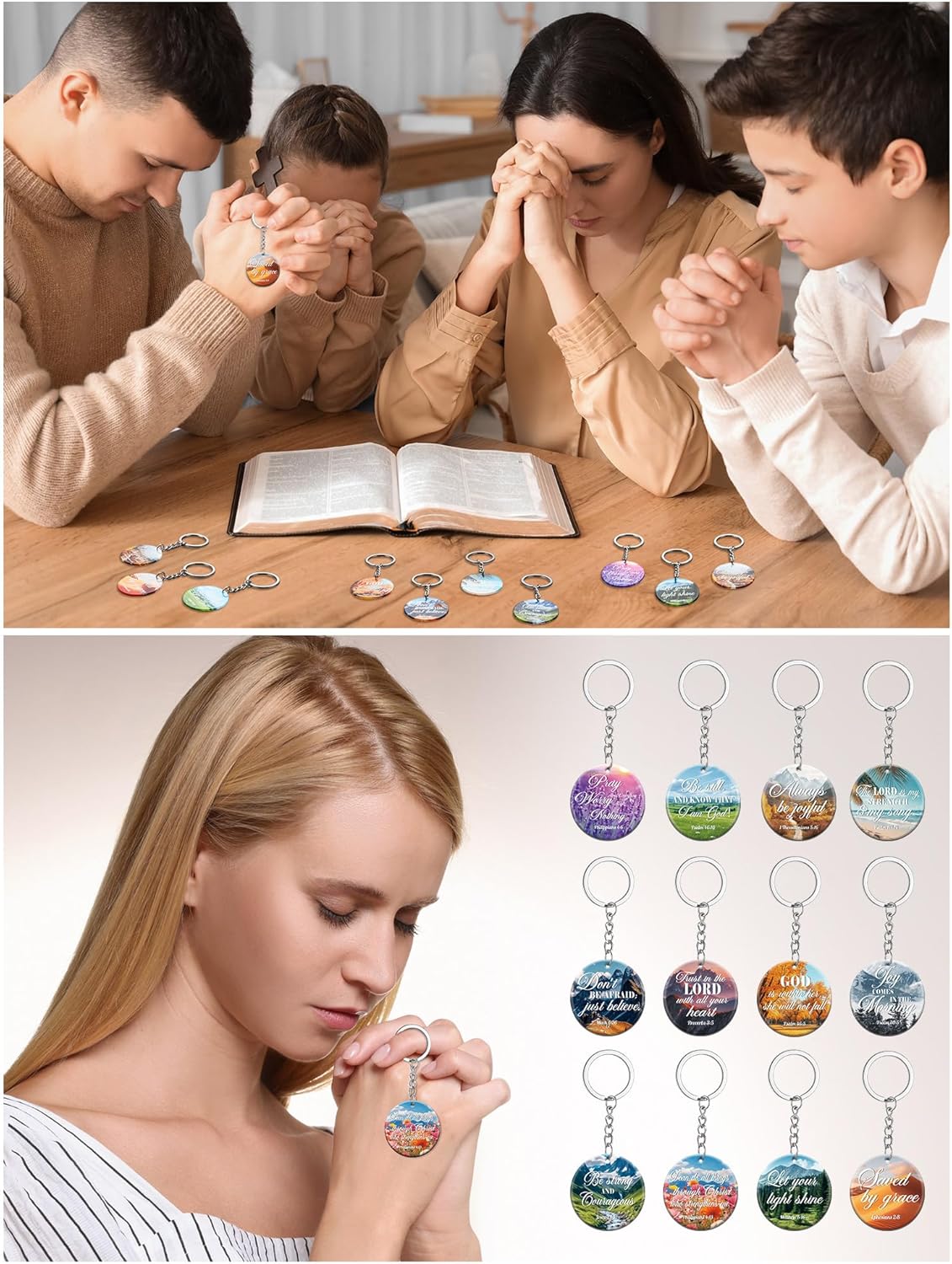 Janmercy 120 Pcs Acrylic Christian Keychain Bulk Floral Bible Verse Keychain Religious Scripture Jewelry Gifts for Women Men