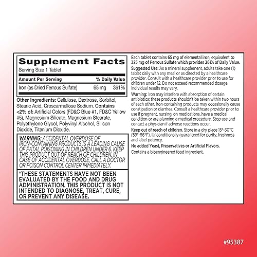 Miniatura 2 de Quality Choice Hierro 65 mg (325 mg de sulfato ferroso) Tabletas de suplemento de hierro de alta potencia en botellas de 100 unidades (paquete de 5)