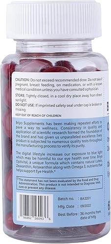 Miniatura 2 de Briyo Optivital Suplemento para la salud ocular con luteína, zeaxantina, astaxantina y omega 3  Apoya la claridad visual, alivio de la fatiga de la