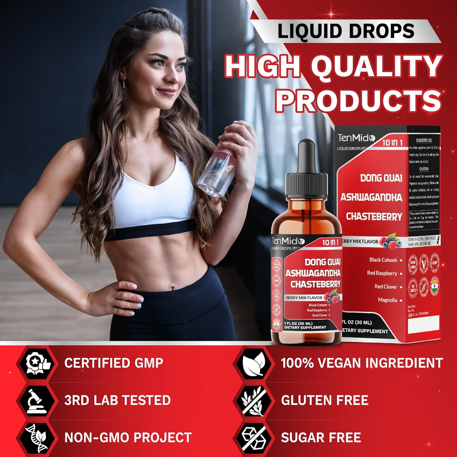 10in1 Liquid Dong Quai Supplement for Women with Ashwagandha, Chasteberry, Black Cohosh, Red Clover, Magnolia, Red Raspberry, Hops Flower, Lemon Balm, and Ginger - 30ml 1 Fl Oz - Image 8