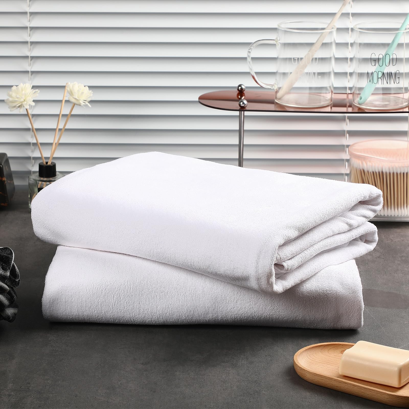 2 toallas de baño de gran tamaño, 40 x 80 pulgadas, toallas de baño gigantes de microfibra ultra suave, toallas de ducha absorbentes de secado rápido para spa, campamento, playa (blanco) 2