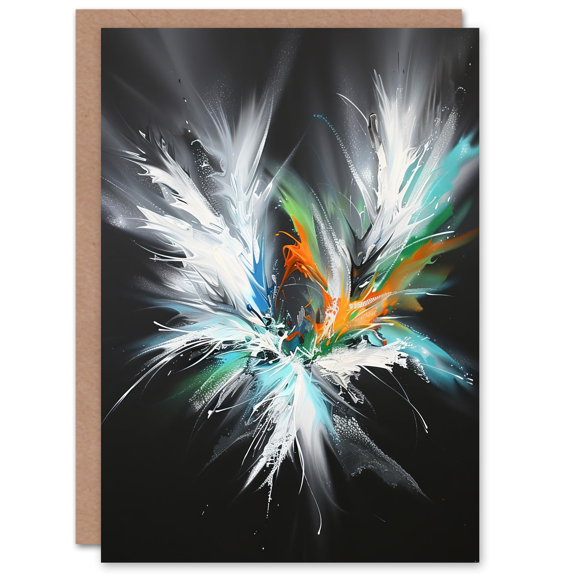 Artery8 Greeting Card Abstract Modern Art Paint Splat Dark Feathers Blank For Him Or Her Art Birthday Card