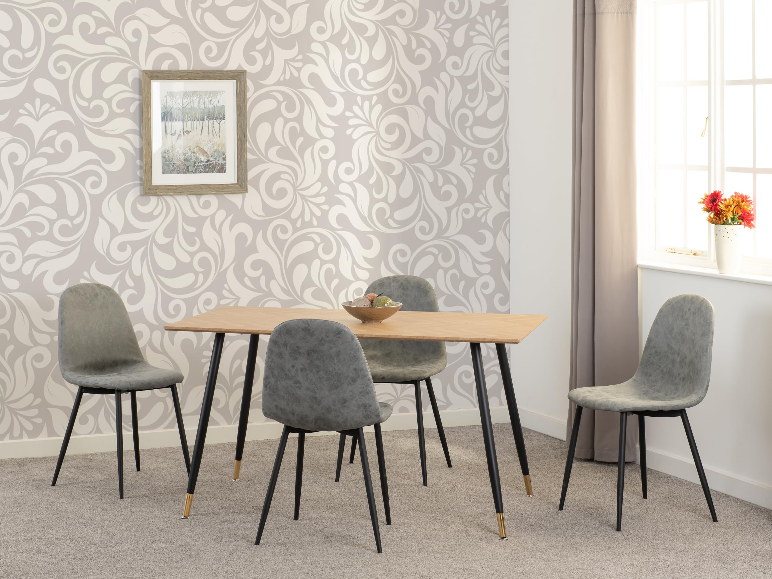 Seconique Hamilton 140cm Dining Table with 4 Athens Grey Faux Leather Chairs