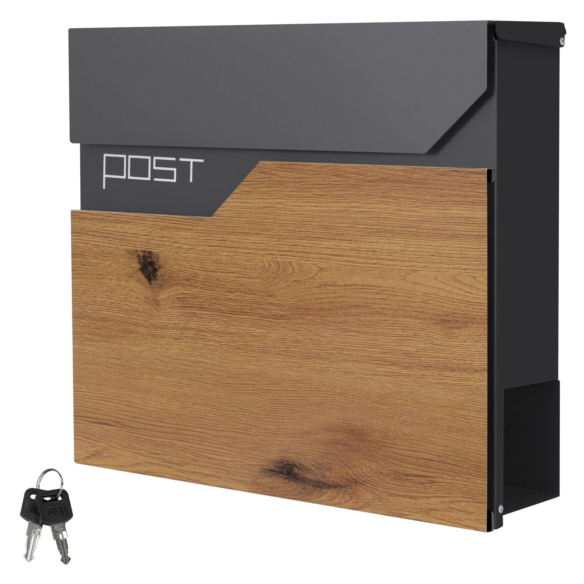 ML-Design Buzón de Correo Exterior Antracita Aspecto de Madera 37x37cm con Compartimento para el Periódico Acero con Recubrimiento en Polvo Moderno 2 Llaves Solapa De Cierre Monzana para Montaje Pared