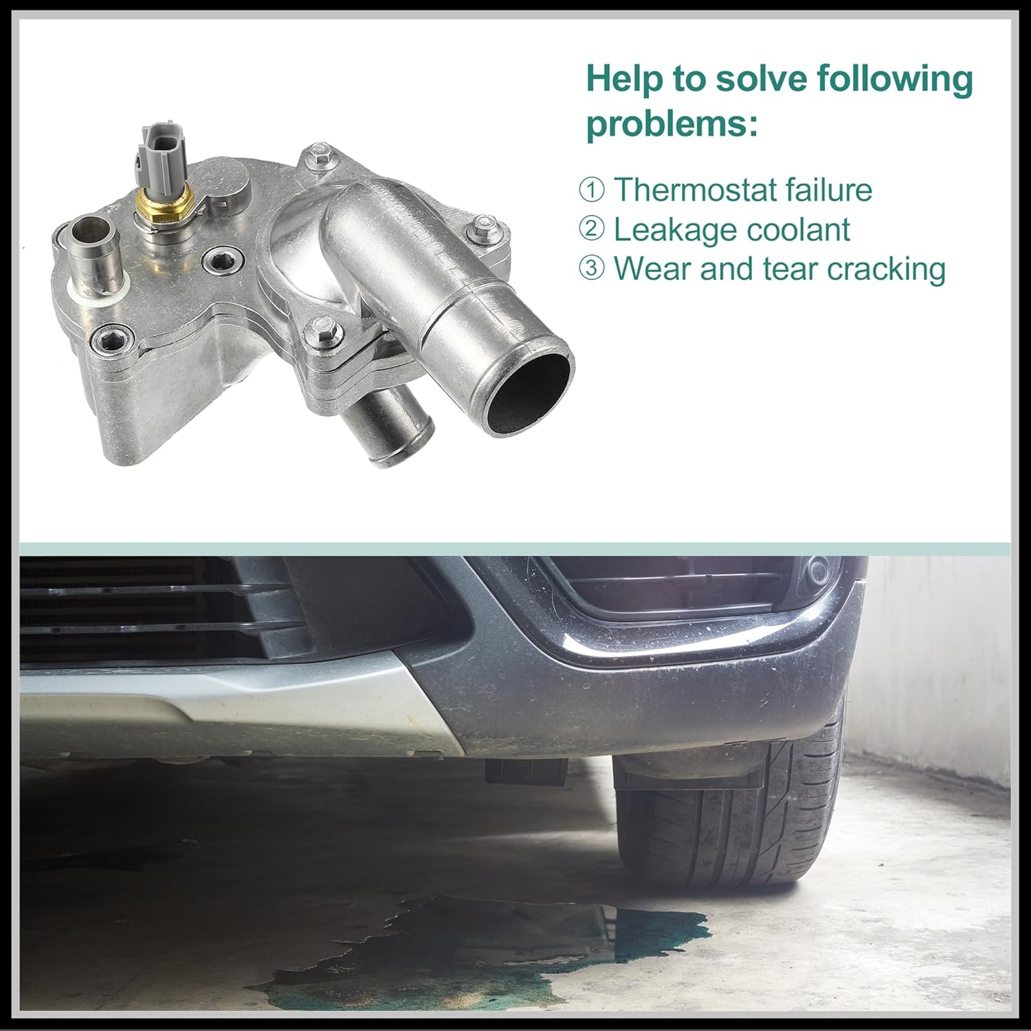 Thermostat Assembly with Housing Sensor Replacement for Ford for Mustang 4.0L 2005-2010, 5R3Z8592BA Aluminum Alloy Silver Tone 1Pc