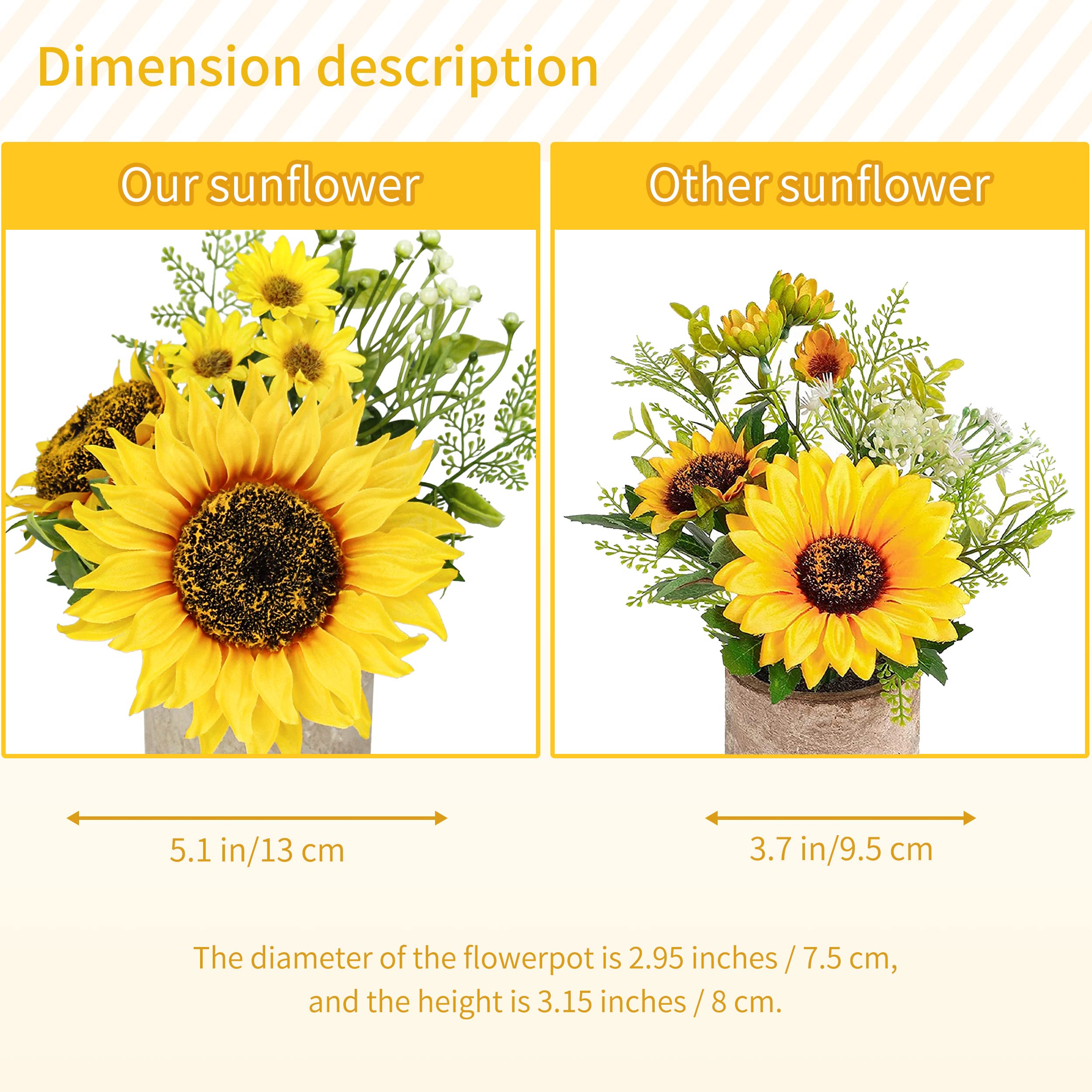 Tiyard 6pcs Sunflower Decor Yellow Fake Sunflower in Pots, Artificial Sunflower for Bathroom Home Kitchen Rustic Table Centerpiece Shelf Decor