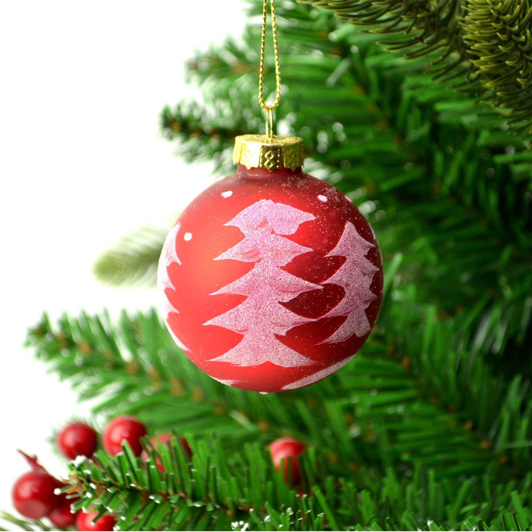 Shatchi 6pcs Red Hand Painted Glass Christmas Tree Baubles Balls Hanging Ornaments Decorations Seasonal Home Décor Xmas - Image 2