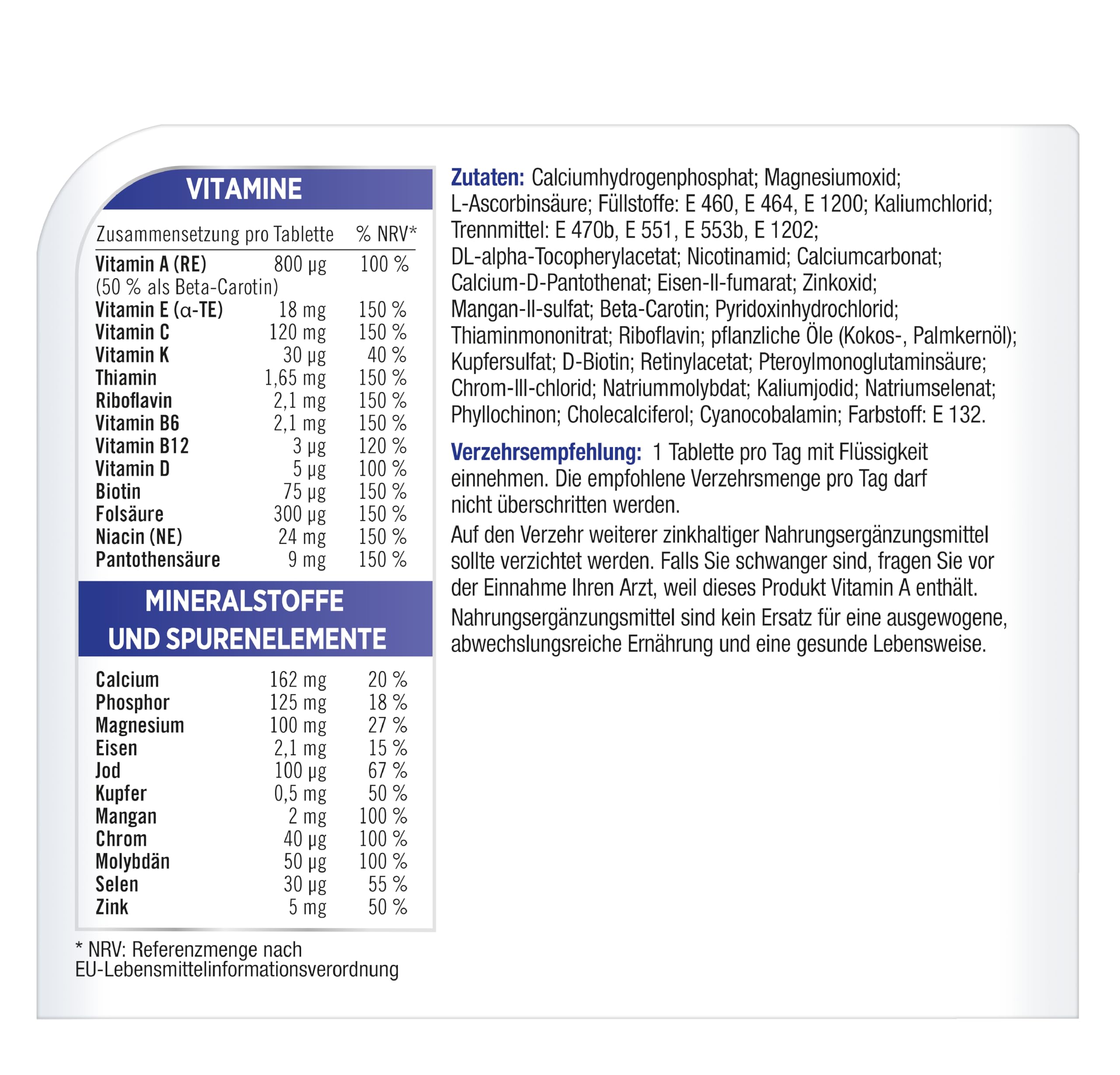 Multivitamin - Centrum Generation 50+ Hochwertiges Nahrungsergänzungsmittel mit Mikronährstoffen für Erwachsene ab 50 Jahren Vitamine Mineralstoffe Spurenelemente, 1x 180 Tabletten | Die hochwertige Komplettversorgung Generation 50+ mit lebensnotwendigen