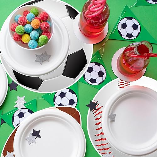 Miniatura 5 de Whaline 60 manteles individuales de papel con temática deportiva, desechables, para baloncesto, béisbol, fútbol, redondos, decorativos, para el