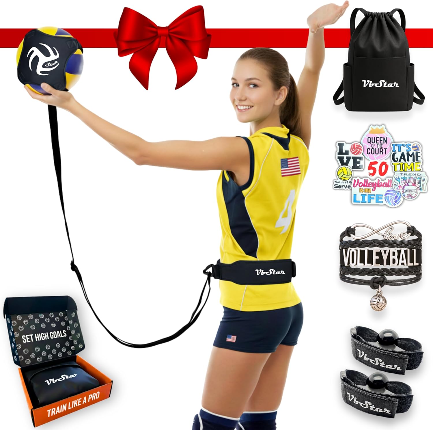 Volleyball Training Equipment Aid - Practice Your Serving, Setting & Spiking with Ease, Great Solo Serve & Spike Trainer for Beginners & Pro, Perfect Volleyball Gift VbStar Pro