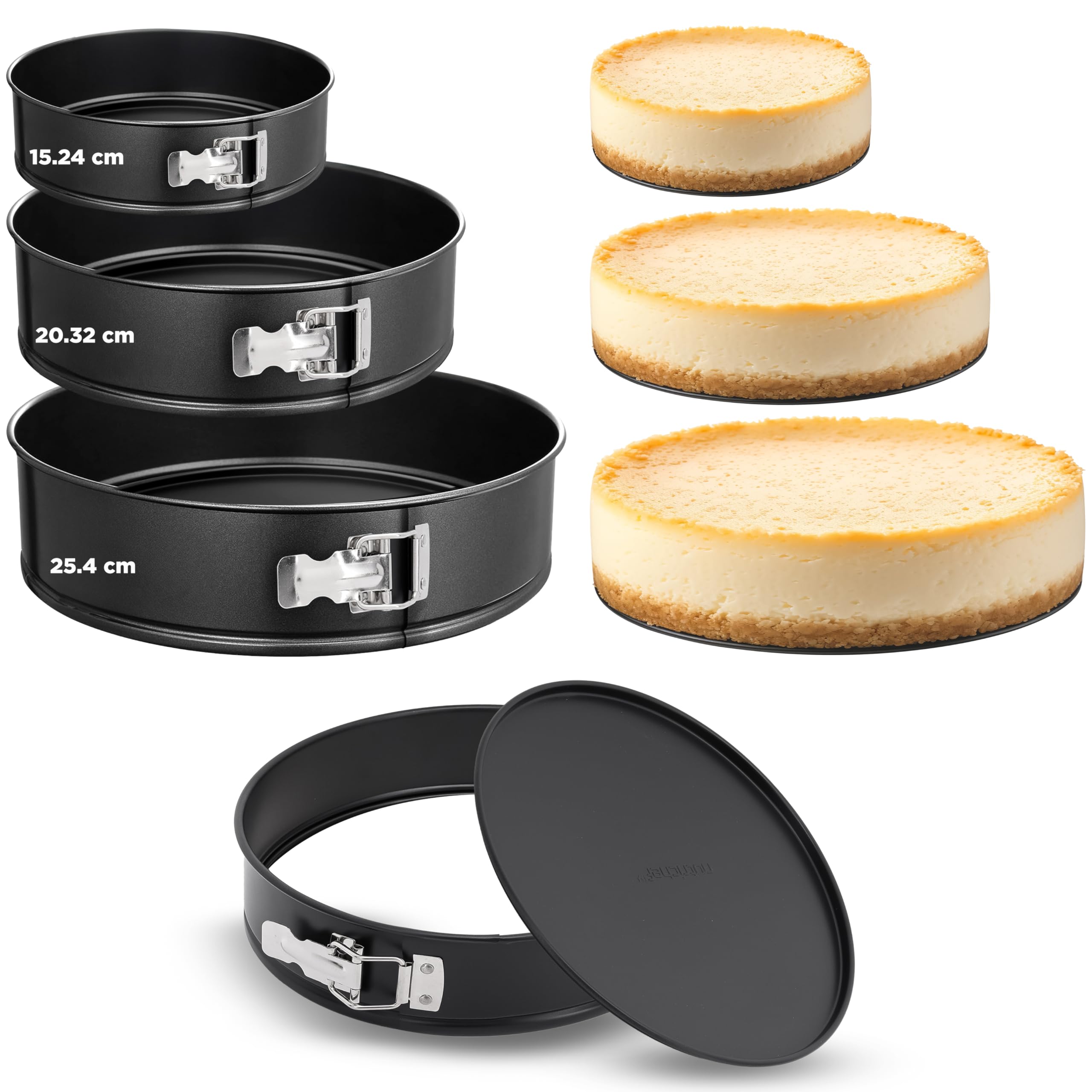 Nutrichef Black Nonstick Springform Pan Set, 3-Piece Premium Carbon Steel Cheesecake Bakeware With Stainless Steel Clasp, Baking Kit For Home Bakers, Cake Supplies,