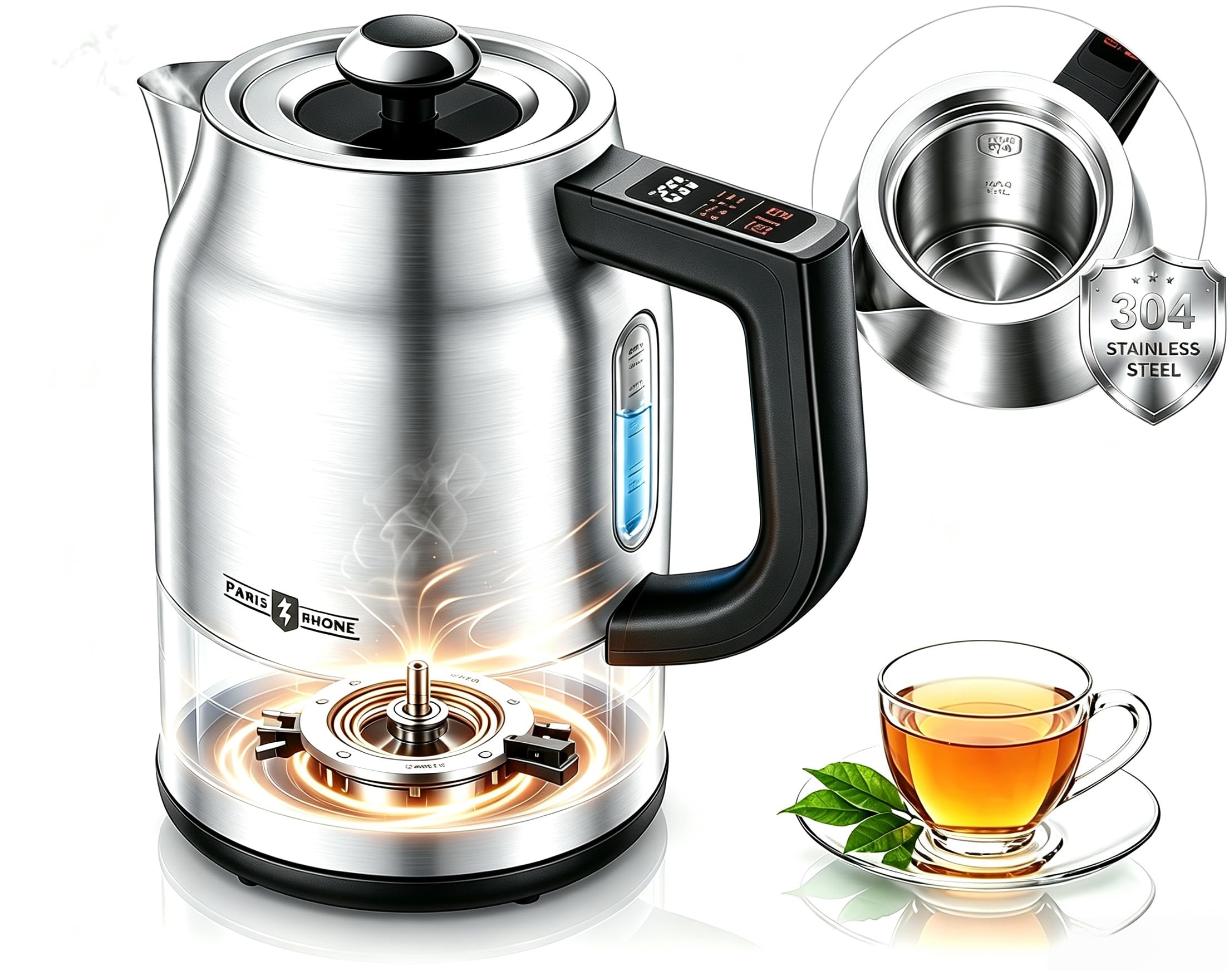 Electric Kettle with Temperature Control, 1.7L 1500W Stainless Steel Tea Kettle, 13 Preset Temperatures, LED Display, Keep Warm 2 Hours, Strix Thermostat, BPA Free Hot Water Boiler for Tea & Coffee