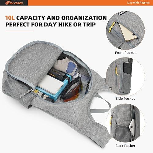 Miniatura 9 de SKYSPER Mochila de senderismo de 10 litros, mochila pequeña para senderismo, plegable, ligera, paquete de día de viaje para mujeres y hombres, Negro