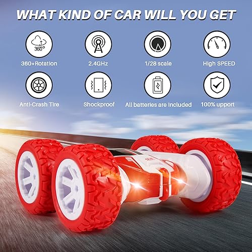 Miniatura 2 de 2.4GHZ-4WD, auto de control remoto, auto de acrobacias giratorio de doble cara de 360 grados con luces coloridas, los autos de juguete eléctricos