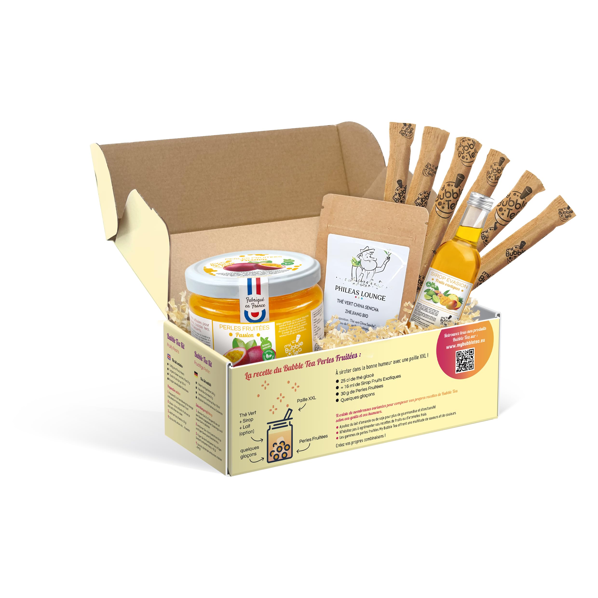 KIT BUBBLE TEA PASSION - FABRIQUÉ EN FRANCE - 6 BUBBLE TEA - Pailles canne à sucre incluses - Vegan et sans gluten