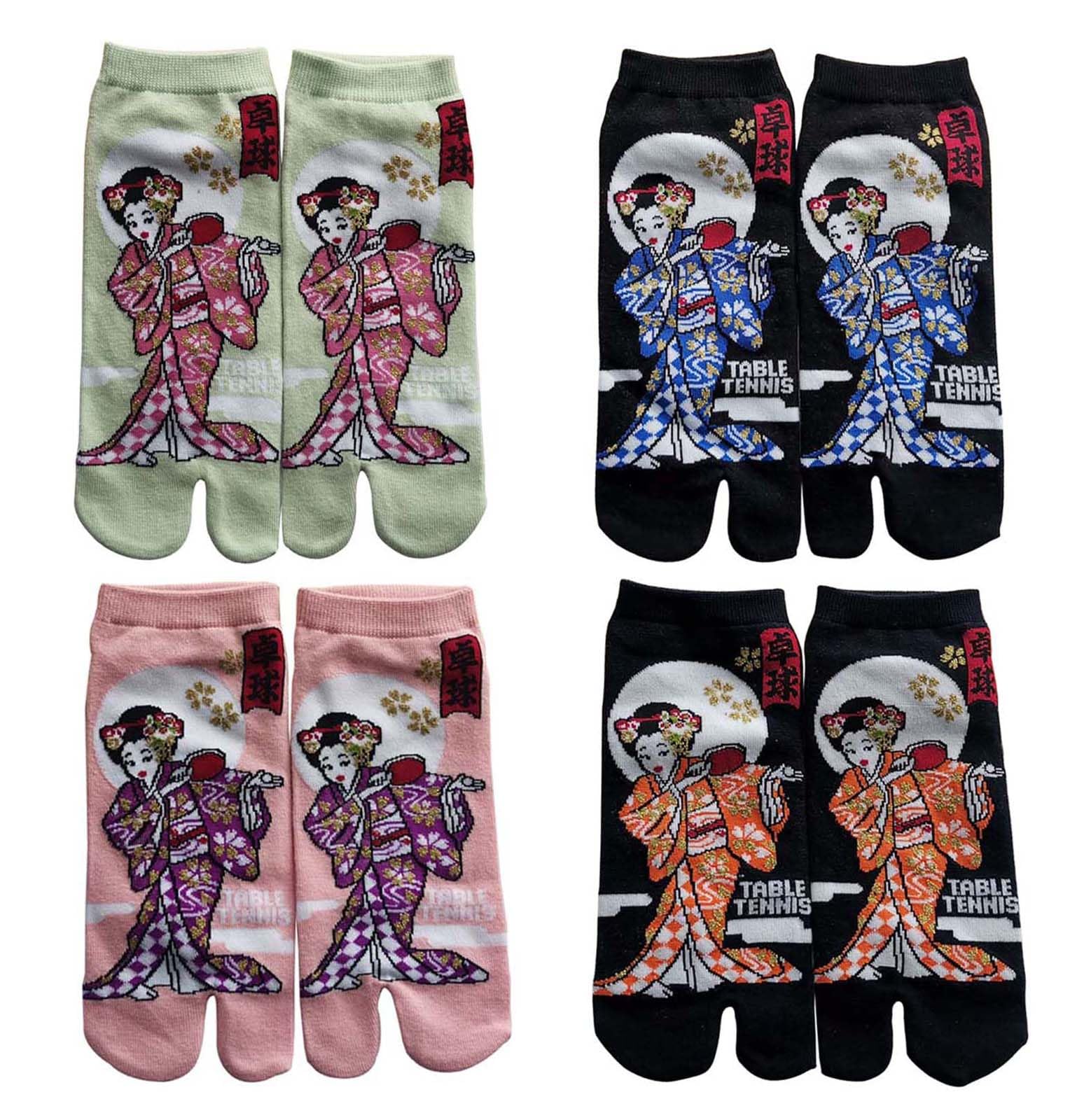 Fendawn Strive4 Pairs Japanese Style Two-toe Socks Kimono Style Toe Socks Breathable and Sweat-absorbent