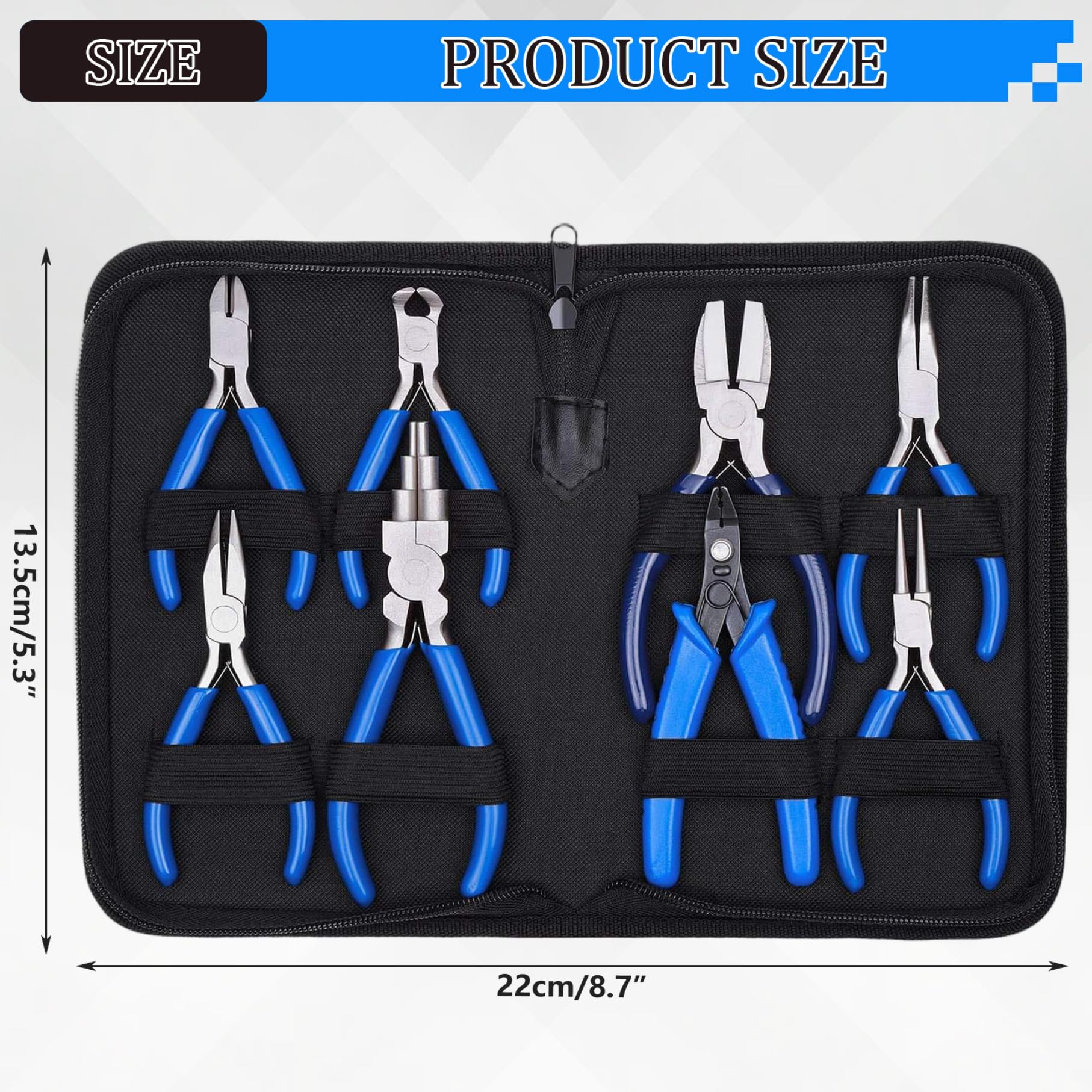 Ensemble de pinces pour la fabrication de bijoux, outils bijouterie en acier à haute teneur en carbone avec sac rangement à fermeture éclair 8 pièces
