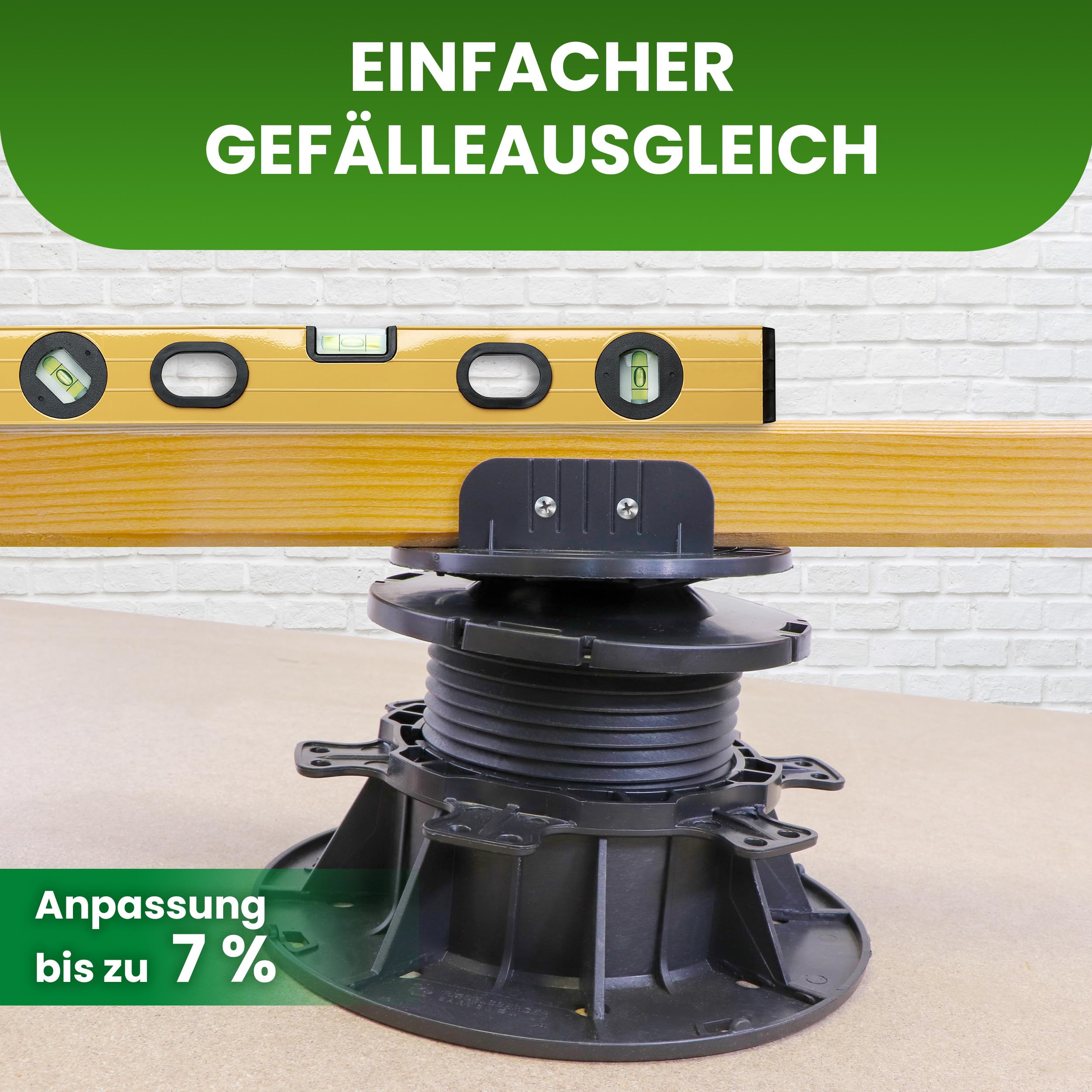 Gartenwelt Riegelsberger Justierbarer Balkenlager PRO mit Gefälleausgleich bis zu 7% Terrassenlager Stelzlager Stellfuß für Holz WPC Aluminium höhenverstellbar 65-89 mm | 66 Stück (1 Karton)