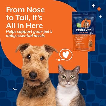 NaturVet All-in-One Dog Supplement - for Joint Support, Digestion, Skin, Coat Care Dog Multivitamins with Minerals, Omega-3, 6, 9 Wheat-Free Vitamins for Dogs 13-Ounce Powder
