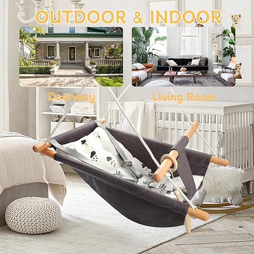 Miniatura 5 de Columpio para bebés al aire libre e interior para bebés y niños pequeños, columpio portátil ajustable para porche con cinturón de seguridad de 5