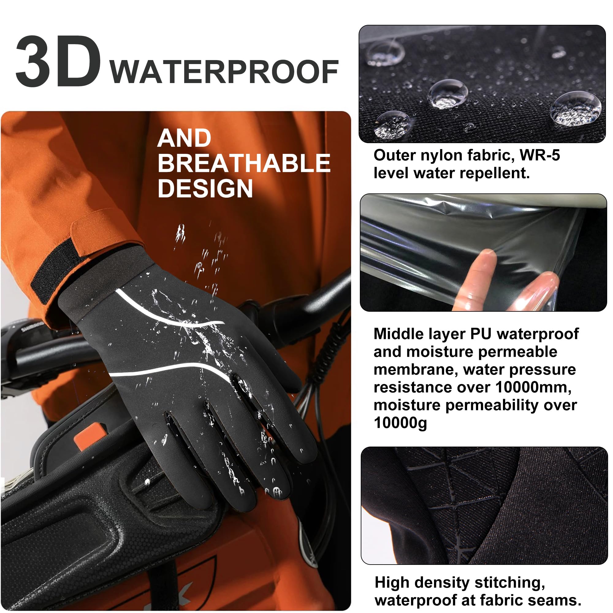 Origem Guanti Invernali Uomo Donna, 3M Thinsulate Touch Screen Guanti Termici, Impermeabili Guanti Moto Bici, Riscaldati Antiscivolo Antivento Guanti Sportivi per Ciclismo, Running, Calcio, Sci