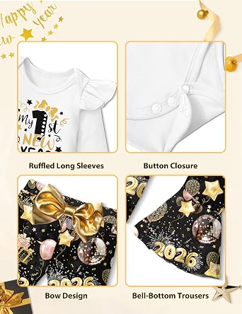 Baby Girl Clothes,4pcs Infant Newborn Girl Outfits Ruffle Romper Baby Bell Bottoms Headband Bandana Clothes Sets Gifts
