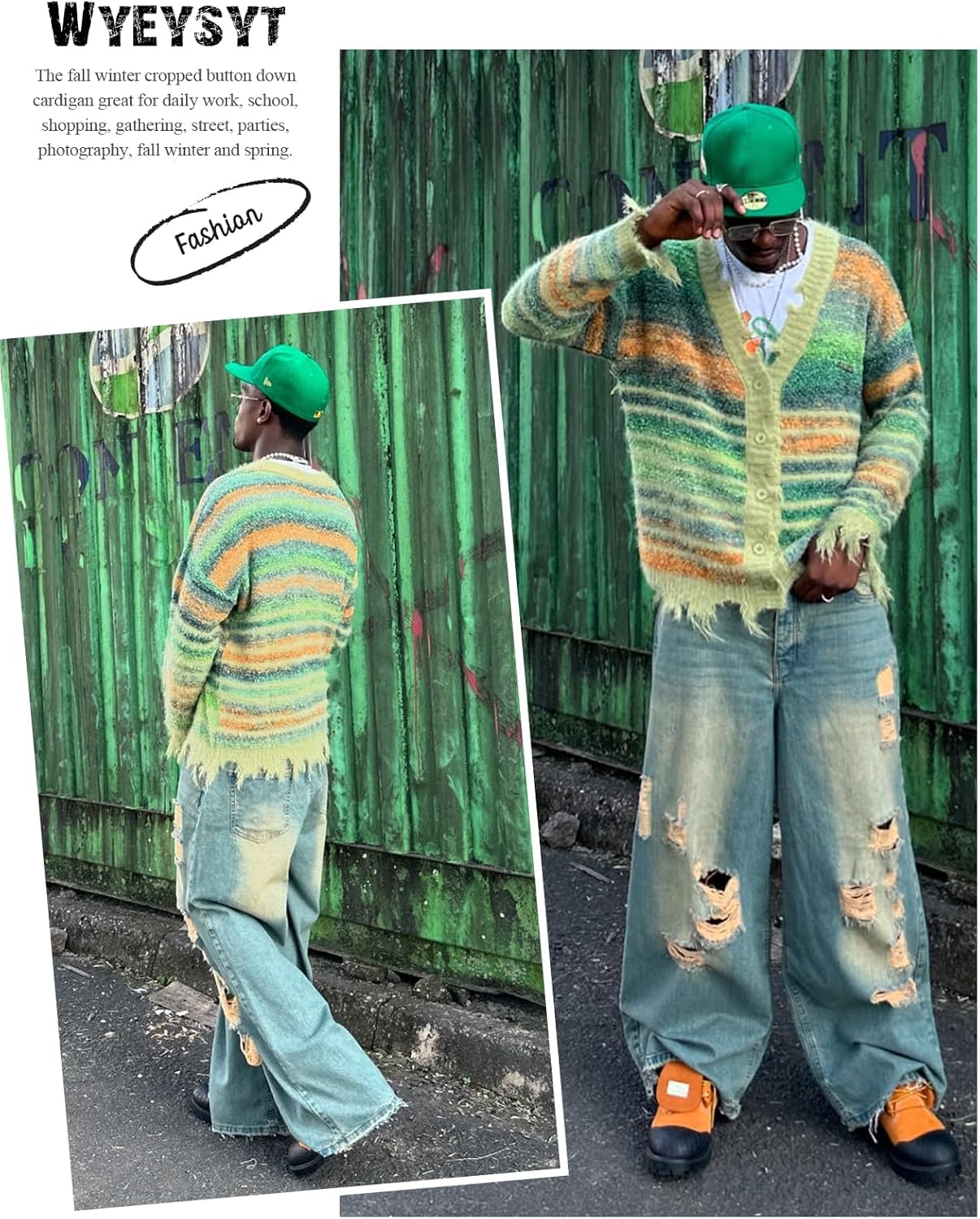 Wyeysyt Women Cardigan Sweater Oversized Open Front Casual Knit Cardigan Unisex Pinstripe Y2k Sweater - Image 3