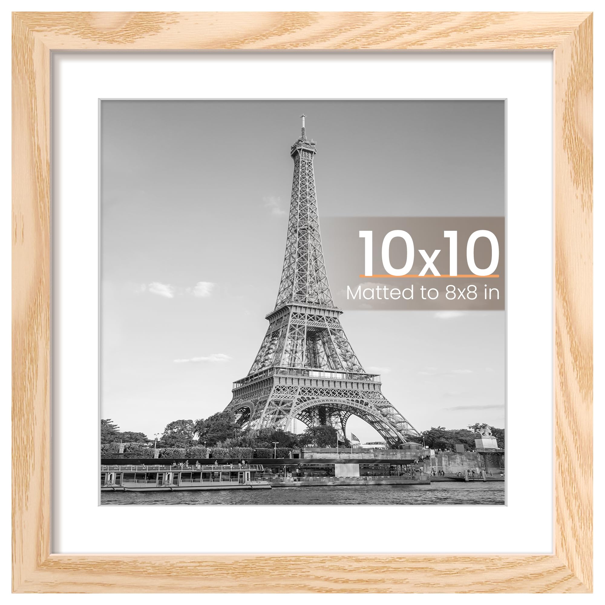 upsimples 10x10 Picture Frame, Wall Decor Photo Frames, Natural 1 Pack | 8x8 Square Frame with Mat for Gallery Wall, Family,Baby,Dog,Dorm,Christmas