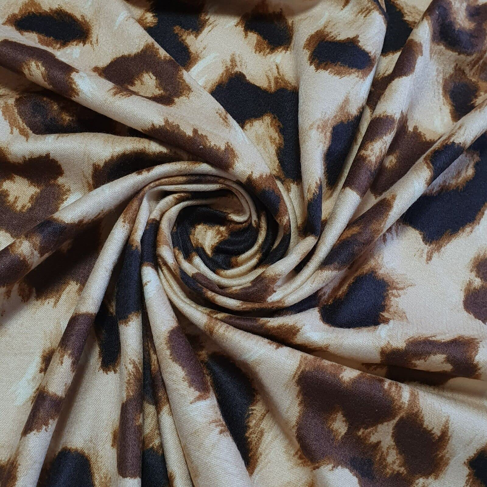 TS 100% Brushed Cotton Soft Tartan Fabric - 150cm (59") Wide Sold by The Meter (Beige Brown Leopard Spots) — image 1