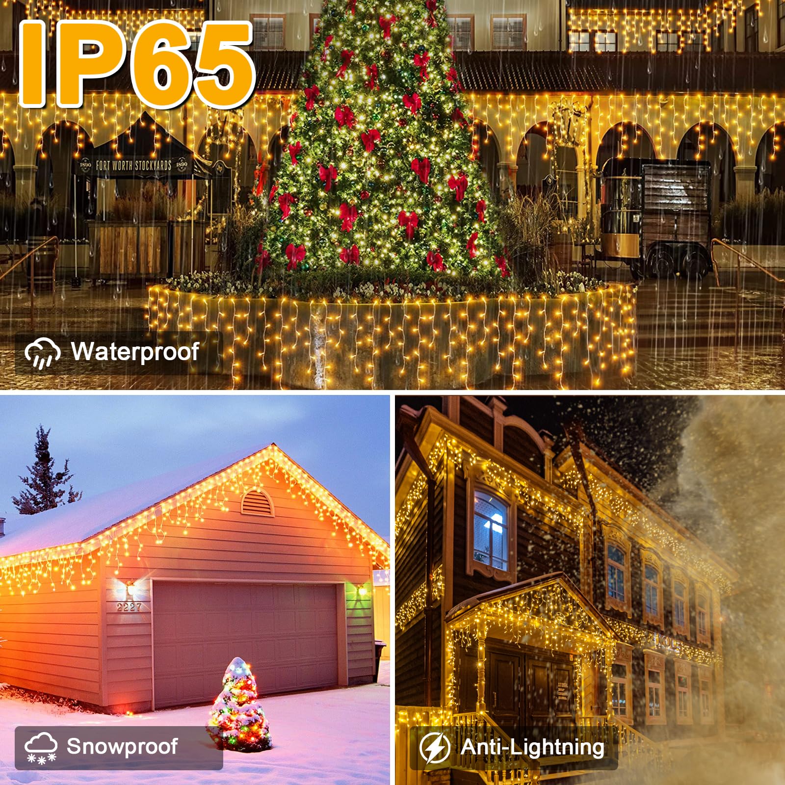 Luces De Navidad Exterior Hulaiyaa Luces Solares De Carámbano, 3M Guirnalda  Luces De Cascada Con Control Remoto, 16 * 0.8M 128LEDS Cortina Luz Navidad  Derotación Impermeable Para Courtyard Garden Street Park Navidad Decoración, image size:1600x1600