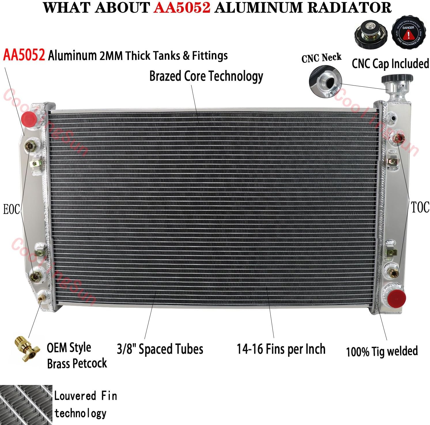 CU622 Aluminum Radiator for 1988-1999 Chevy GMC C1500 C2500 C3500 K1500 K2500 K3500 Pickup Suburban Radiators 5.0 5.7 V8 89 90 91 92 93 94 95 96 97 98 (3 Row)