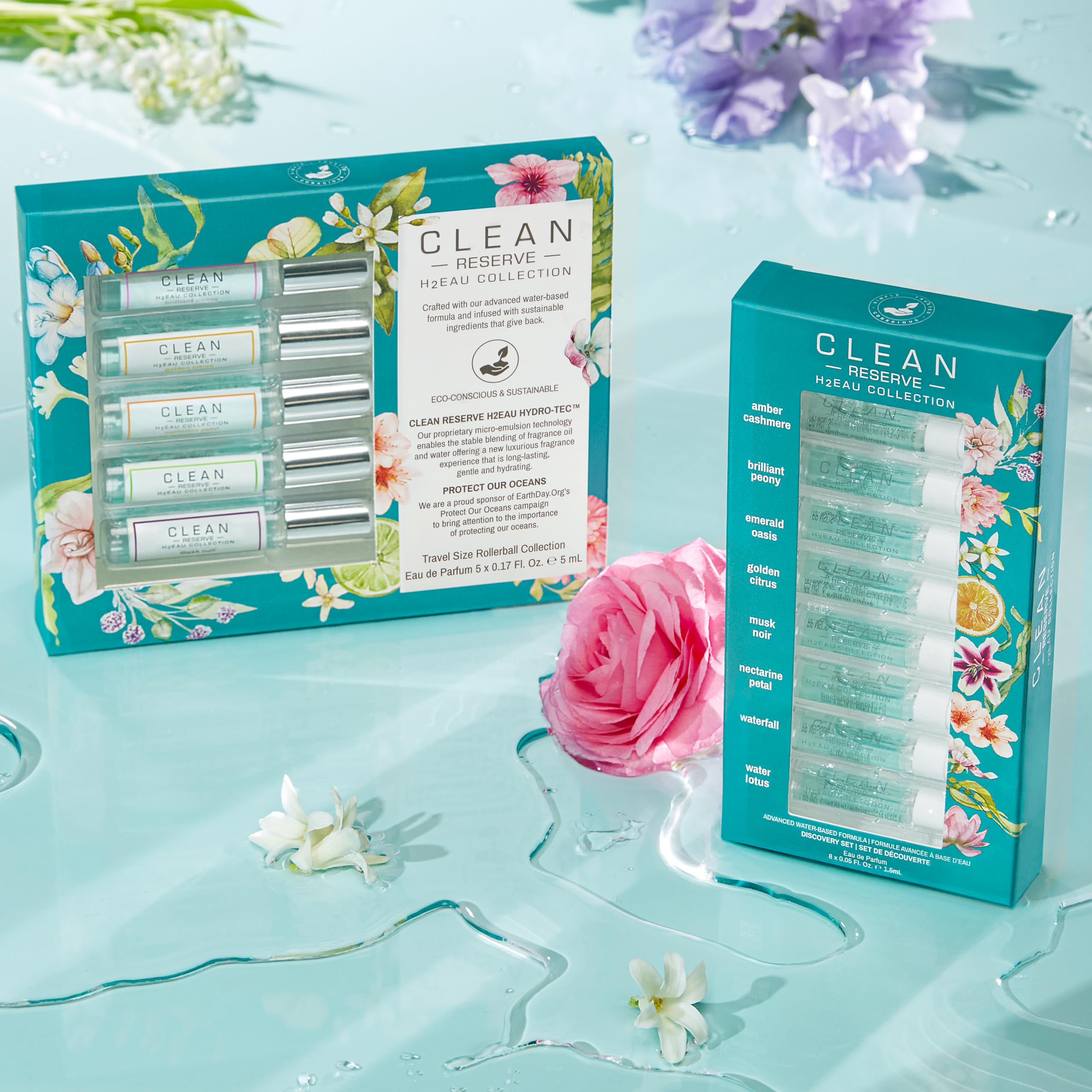 CLEAN H2EAU Fragrance Discovery Gift Set, Travel Mini Size, Water-Based Layerable Daily Perfume, Cruelty-Free, Ethyl Alcohol, Phthalate & Paraben Free