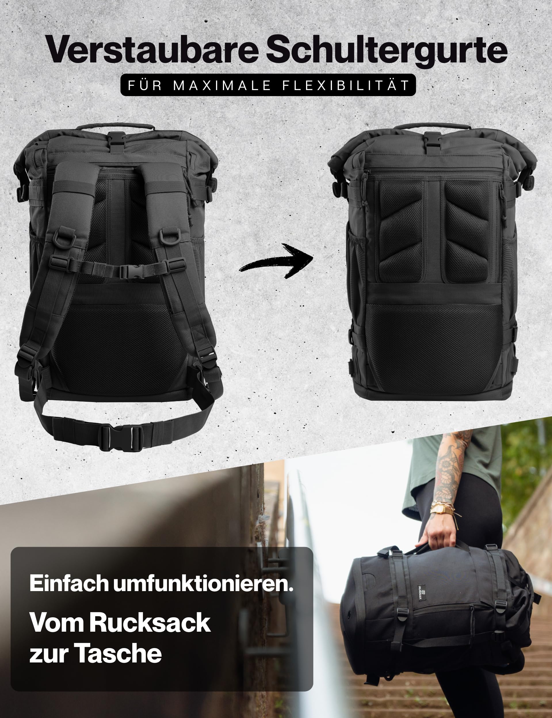 Explorer | Rolltop Rucksack Herren & Damen [30-40L] 18“ laptop backpack | Handgepäck Reiserucksack groß | Wasserabweisend | Weekender für Arbeit Uni Wandern Outdoor Survival Travel Camping und Gym