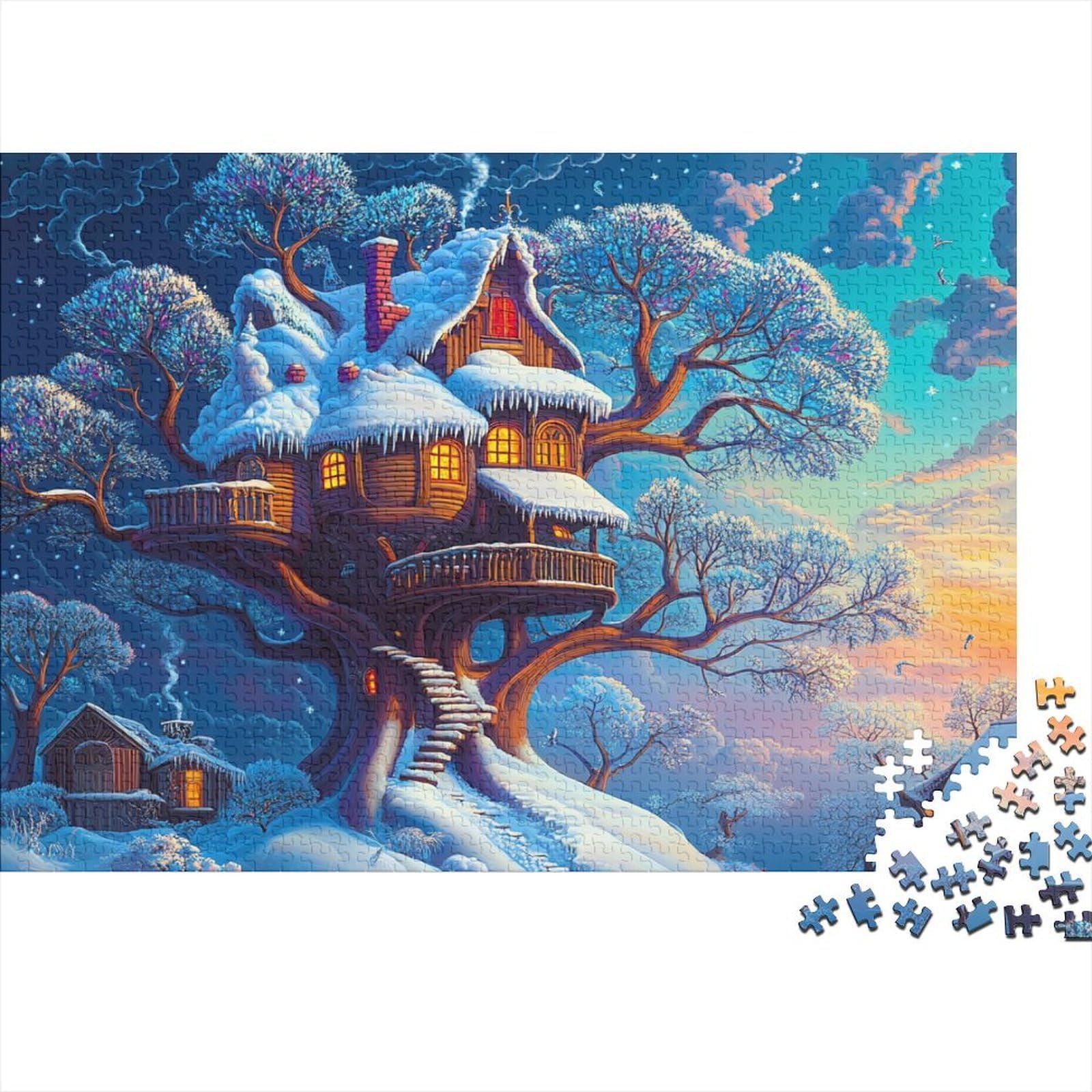 Treehouse Winter Jigsaw Puzzle 1000 Piece Game Adult Art Relax Decor โ image 1