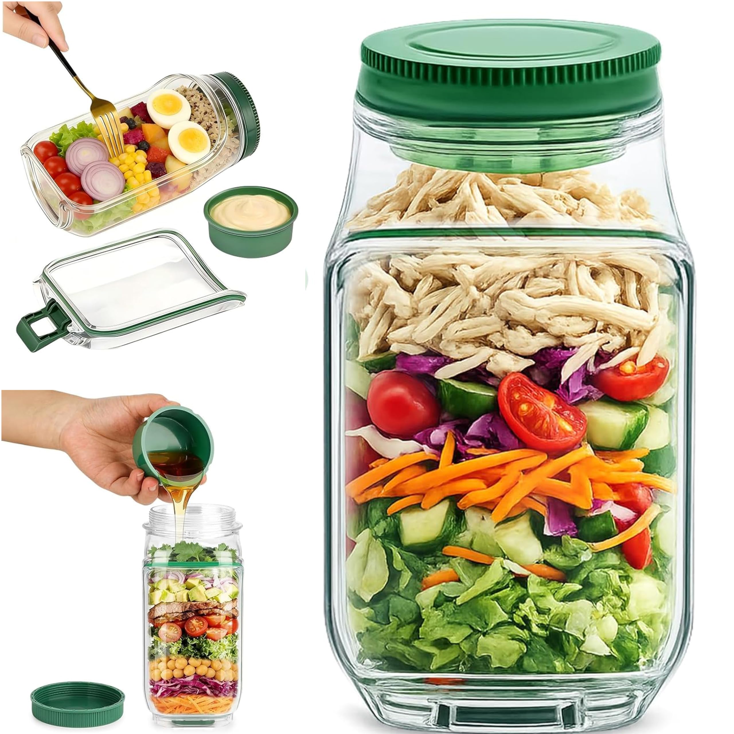 hufhnwso Salad jar,Fridge pot,Salad pod with Leakproof Dressing Compartment,Snack Box with Lid,Suitable for Home Outdoor Travel and Party