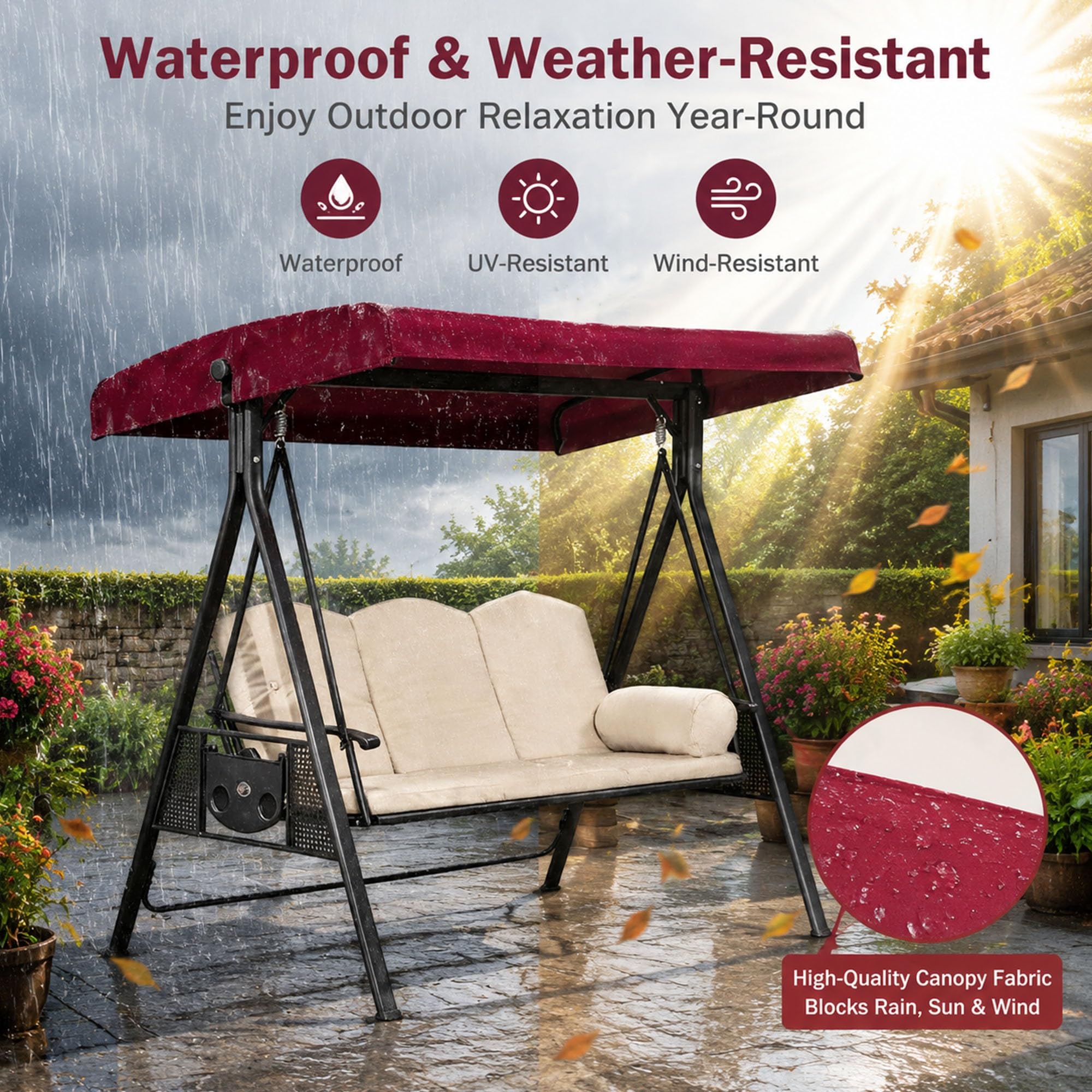 Copertura Tettuccio Altalena da Giardino 2-3 Posti(78 x 46in/198 x 118cm)