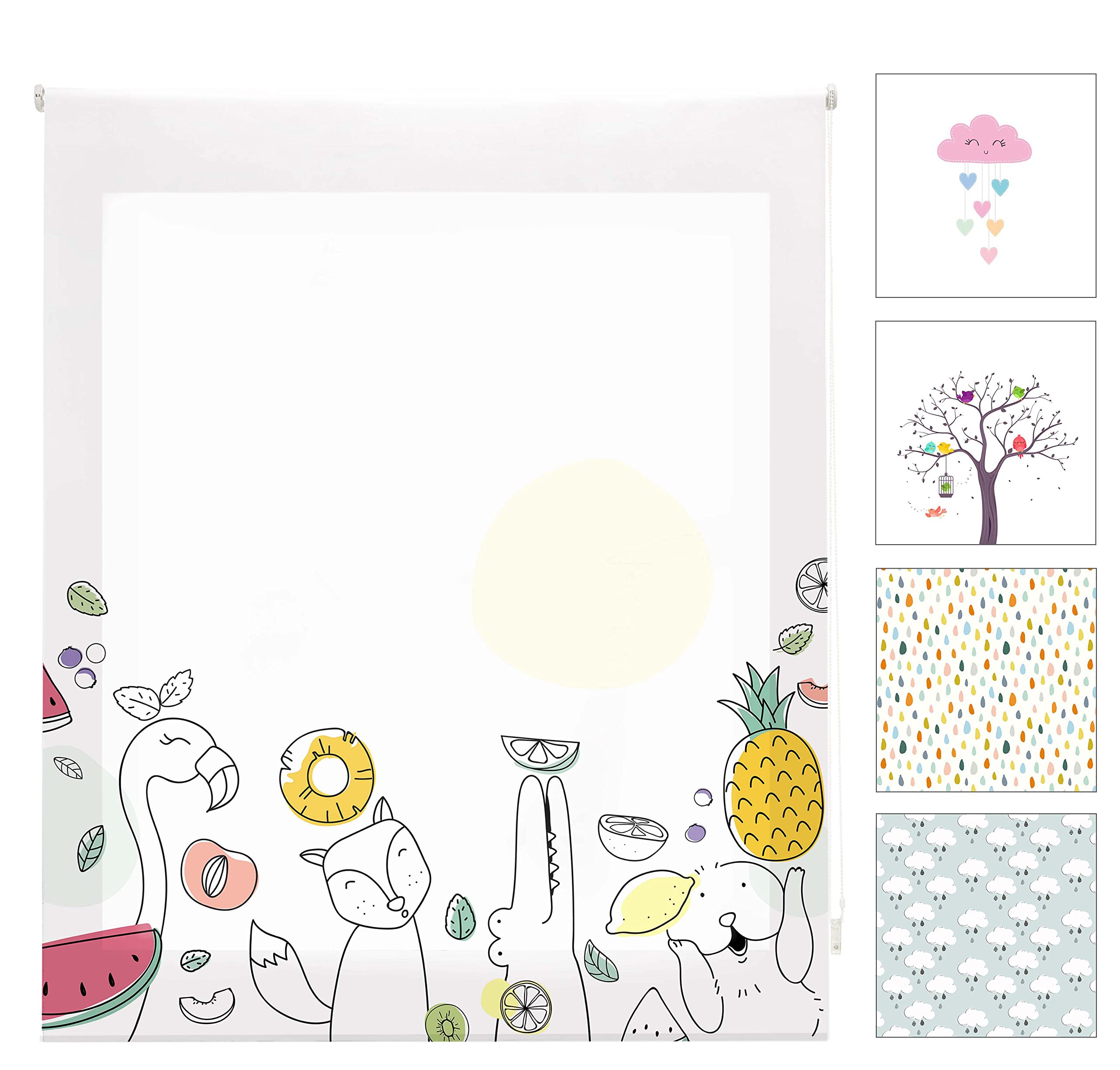 Blindecor Children's Digital | Translucent Roller Blind with Digital Print | Zoofruit Model | 110 x 180 cm (W x H). Fabric Size 137 x 175 cm | Window Blinds