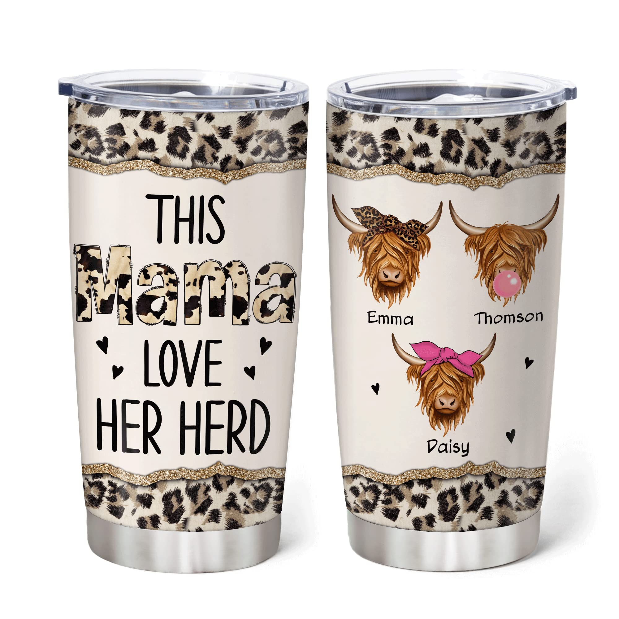 Hyturtle Personalized Gifts For Highland Cow Lover - Birthday Christmas - This Mama Loves Her Herd Stainless Steel Tumbler 20oz With Lid - Farm Animals Lover Gifts For Her Women Girl Daughter Friend