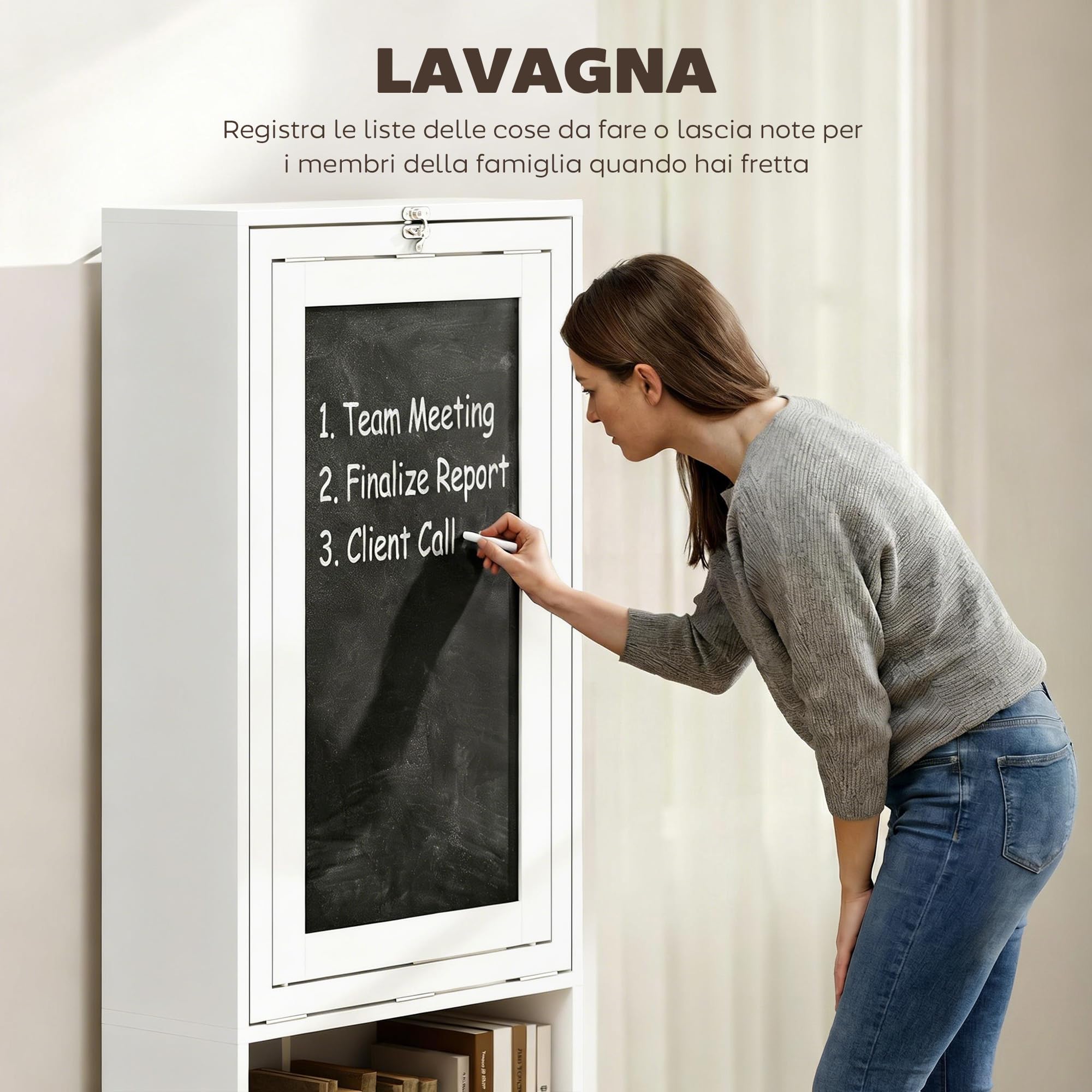 HOMCOM Scrivania con Libreria e Lavagna, Scrivania Salvaspazio con Piano Pieghevole in Legno di Pino, Tavolo da Lavoro con Ripiani Regolabili, per Cameretta, Studio, Ufficio, 98x51x153 cm, Bianco